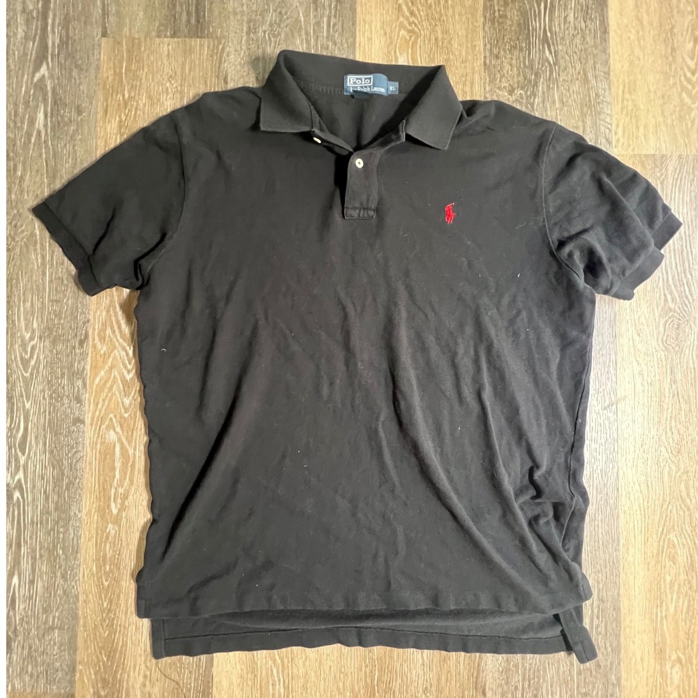 Polo Ralph Lauren Polo Shirt Mens XL‎ Black Good Short Sleeve Red Pony Logo